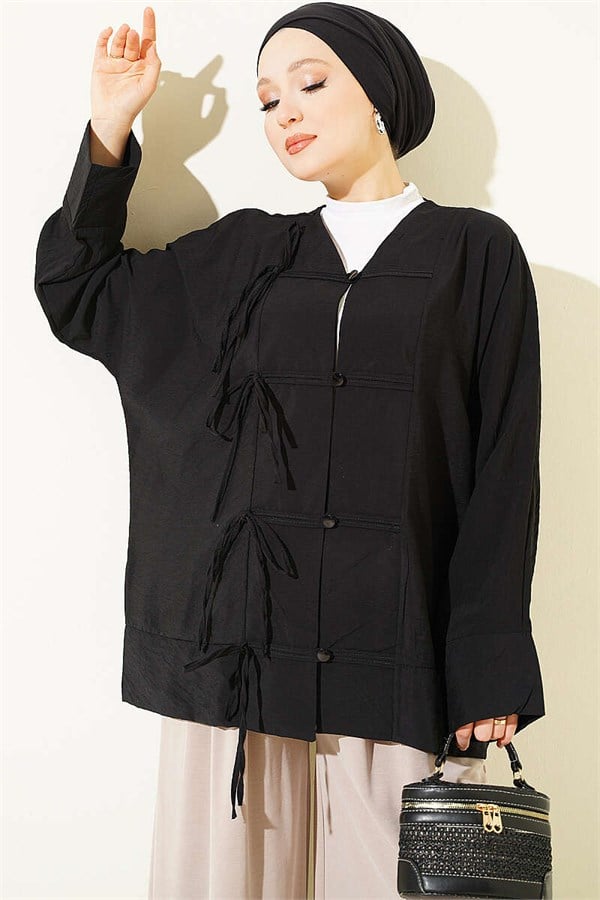 British Button Detail Shirt Black