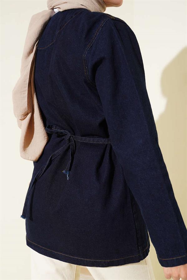 Brit Button Detailed Denim Jacket Navy Blue