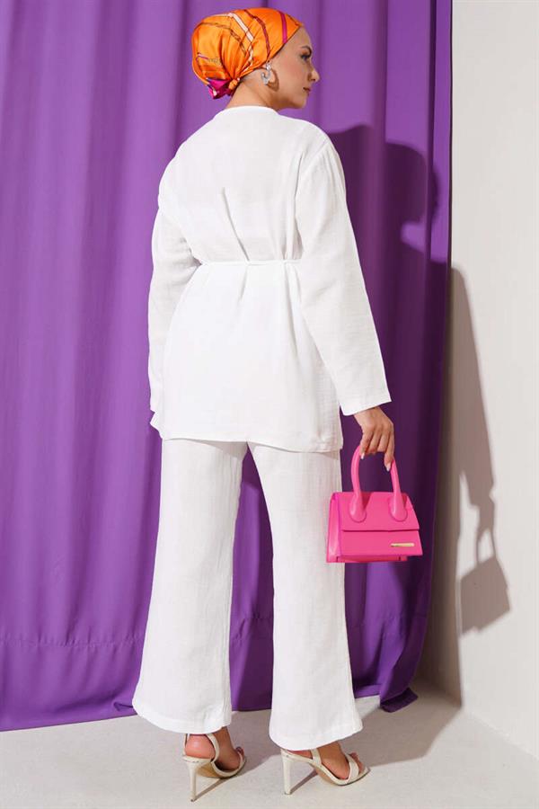 Brit Button Covered 2 Piece Set White