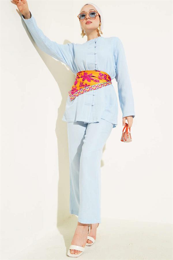 Brit Button Covered 2 Piece Set Blue