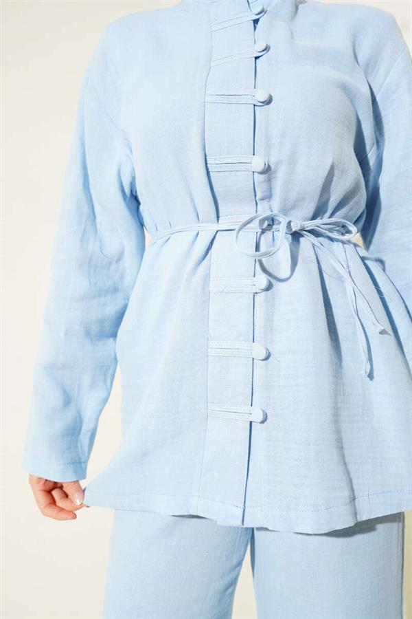 Brit Button Covered 2 Piece Set Blue