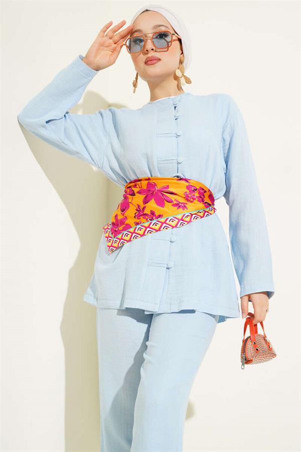 Brit Button Covered 2 Piece Set Blue