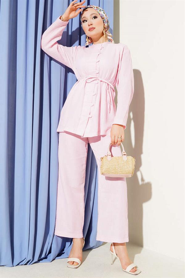 Brit Button Covered 2 Piece Set Pink