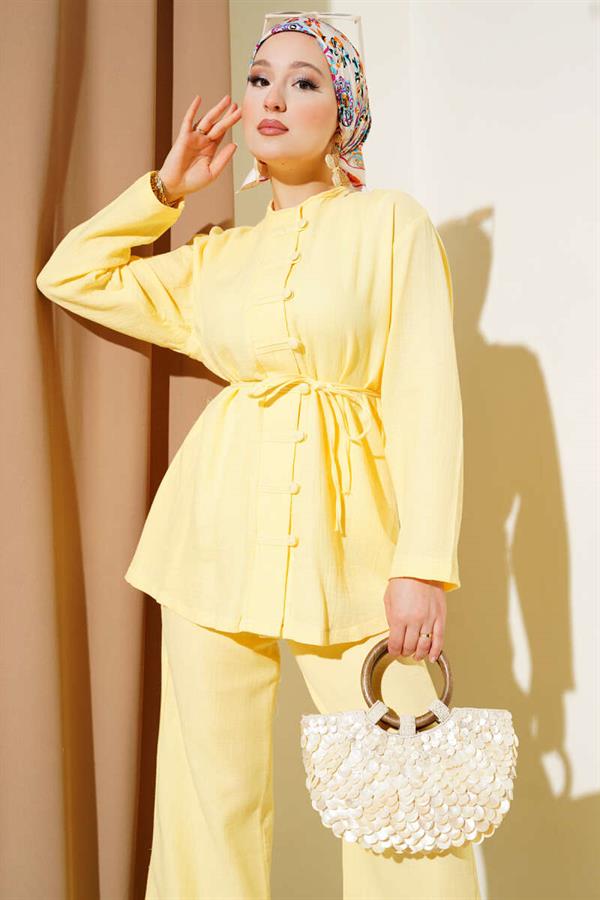 Brit Button Covered 2 Piece Set Yellow