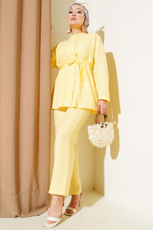 Brit Button Covered 2 Piece Set Yellow