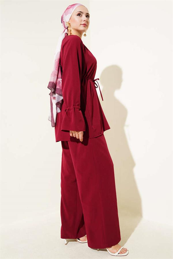 Brit Buttoned Ankle Tunnel 2 Piece Set Claret Red