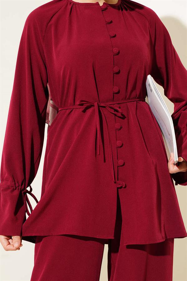 Brit Buttoned Ankle Tunnel 2 Piece Set Claret Red