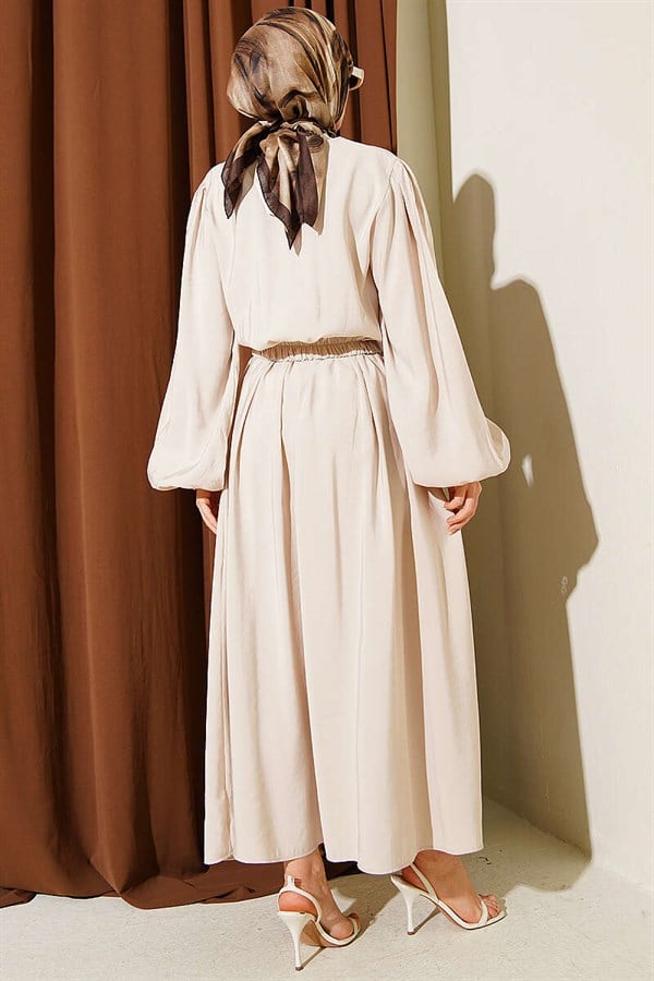 British Buttoned Blouse and Skirt Modal 2 Piece Set in Stone