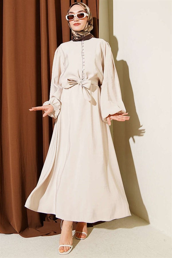 British Buttoned Blouse and Skirt Modal 2 Piece Set in Stone