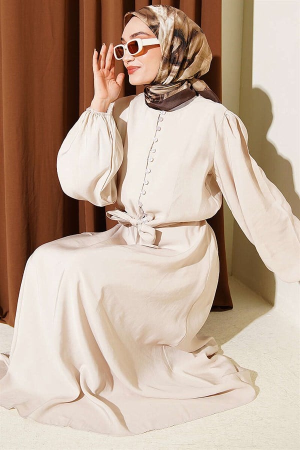 British Buttoned Blouse and Skirt Modal 2 Piece Set in Stone