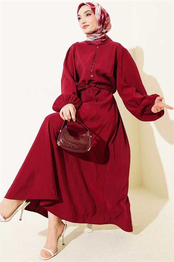 British Buttoned Blouse and Skirt Modal 2 Piece Set, Burgundy