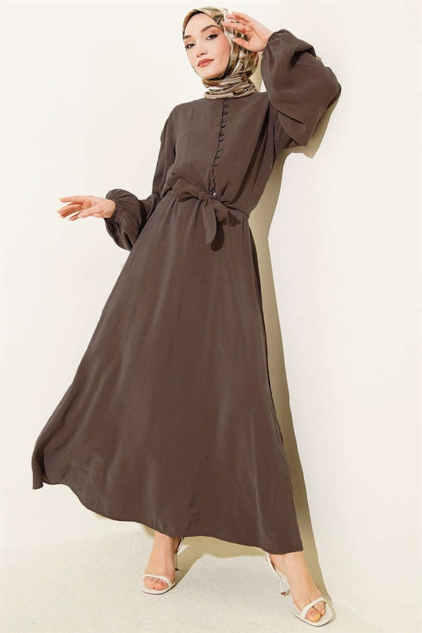British Buttoned Blouse and Skirt Modal 2 Piece Set, Mink