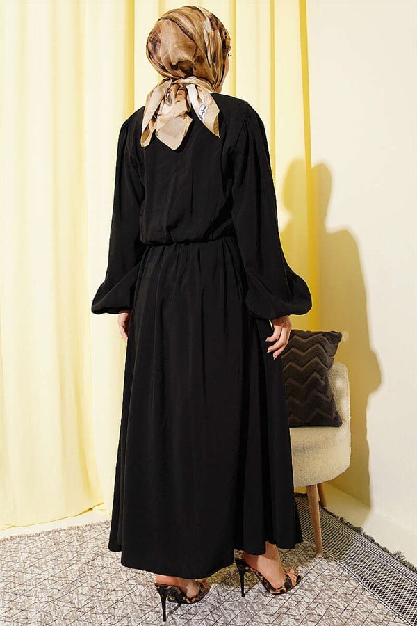 British Buttoned Blouse and Skirt Modal 2 Piece Set, Black