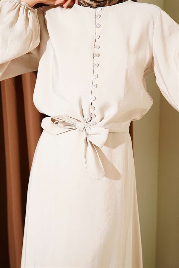British Buttoned Blouse and Skirt Modal 2 Piece Set in Stone