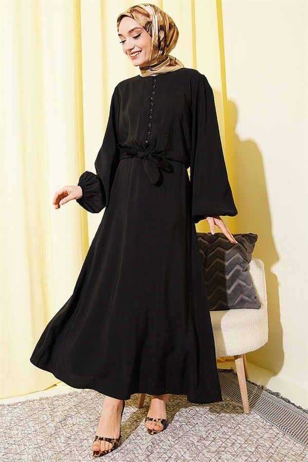 British Buttoned Blouse and Skirt Modal 2 Piece Set, Black