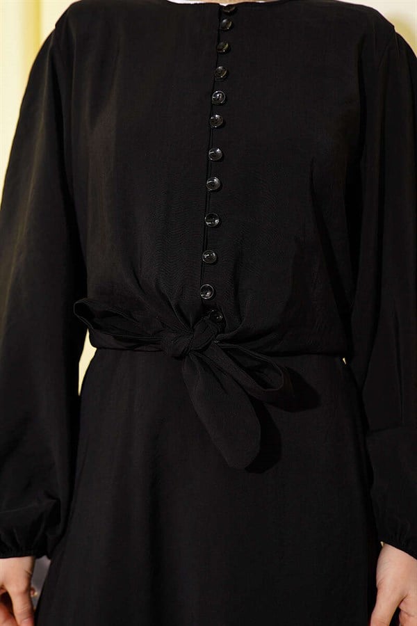 British Buttoned Blouse and Skirt Modal 2 Piece Set, Black