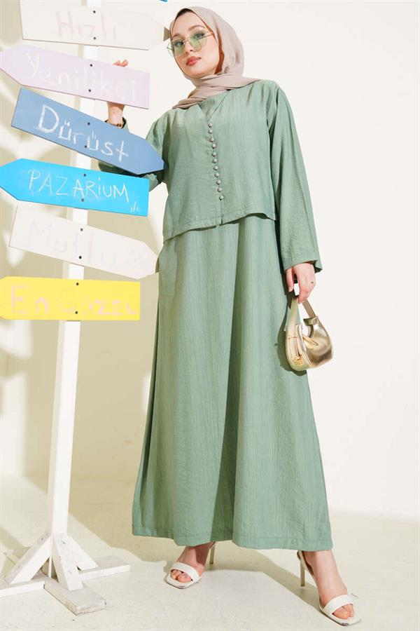 Brit Buttoned Blouse Vest 2 Piece Set 2 Piece Set Almond Green