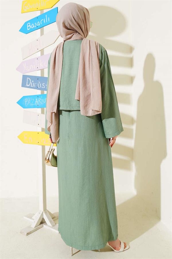 Brit Buttoned Blouse Vest 2 Piece Set 2 Piece Set Almond Green