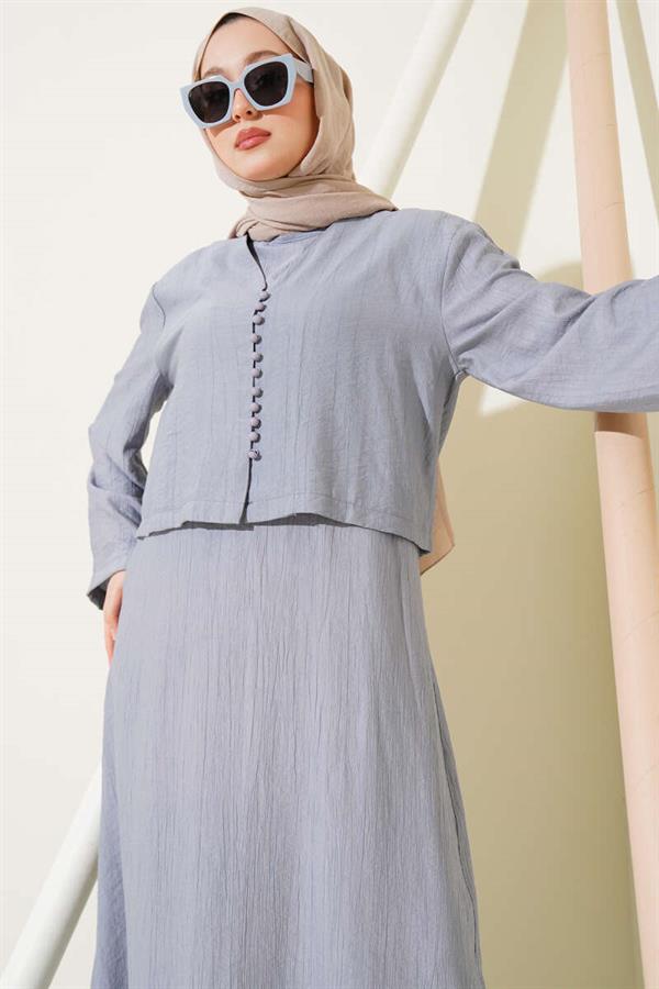 Brit Buttoned Blouse Vest 2 Piece Set 2 Piece Set Gray
