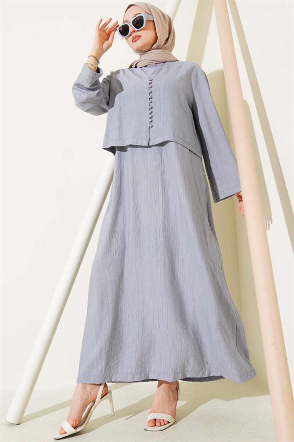 Brit Buttoned Blouse Vest 2 Piece Set 2 Piece Set Gray