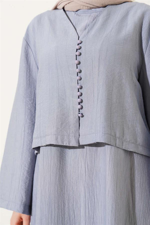 Brit Buttoned Blouse Vest 2 Piece Set 2 Piece Set Gray