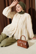 British Buttoned Embroidered Shirt Beige