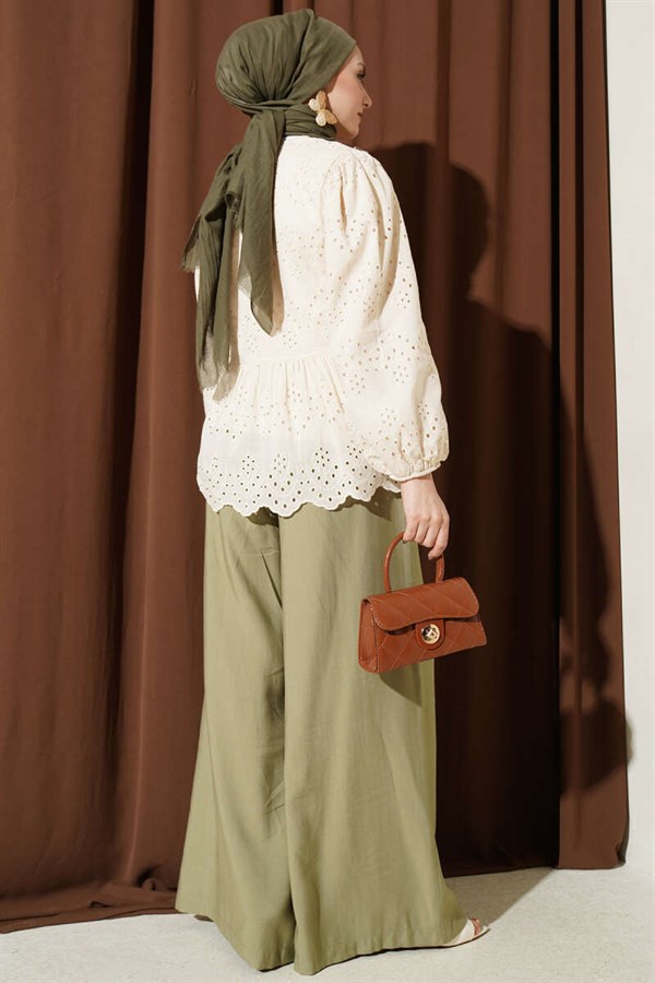 British Buttoned Embroidered Shirt Beige