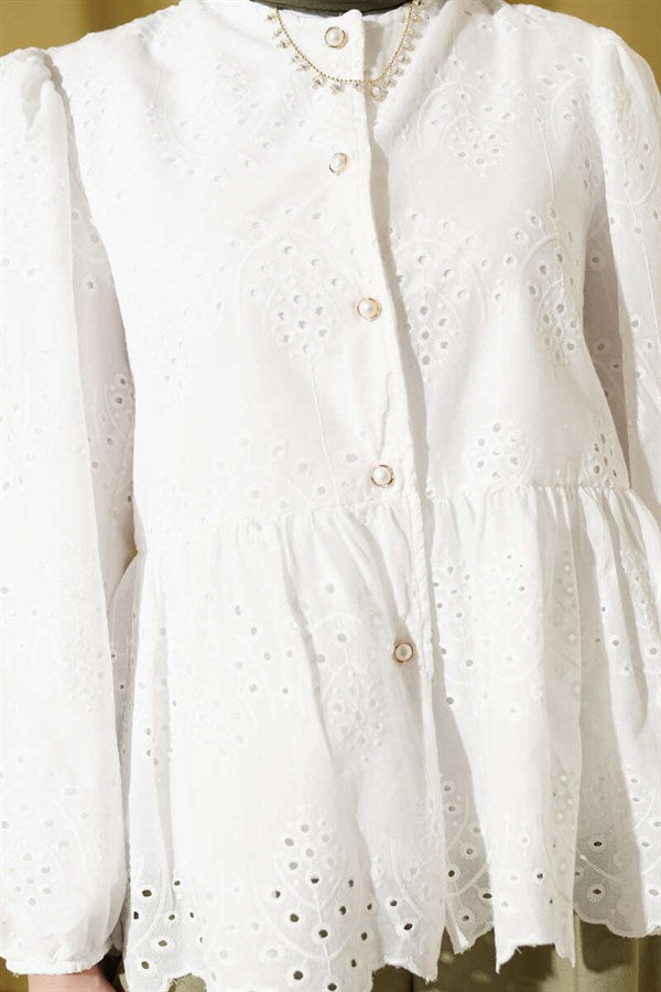 British Buttoned Embroidered Shirt White