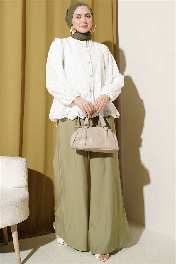 British Buttoned Embroidered Shirt White