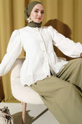 British Buttoned Embroidered Shirt White