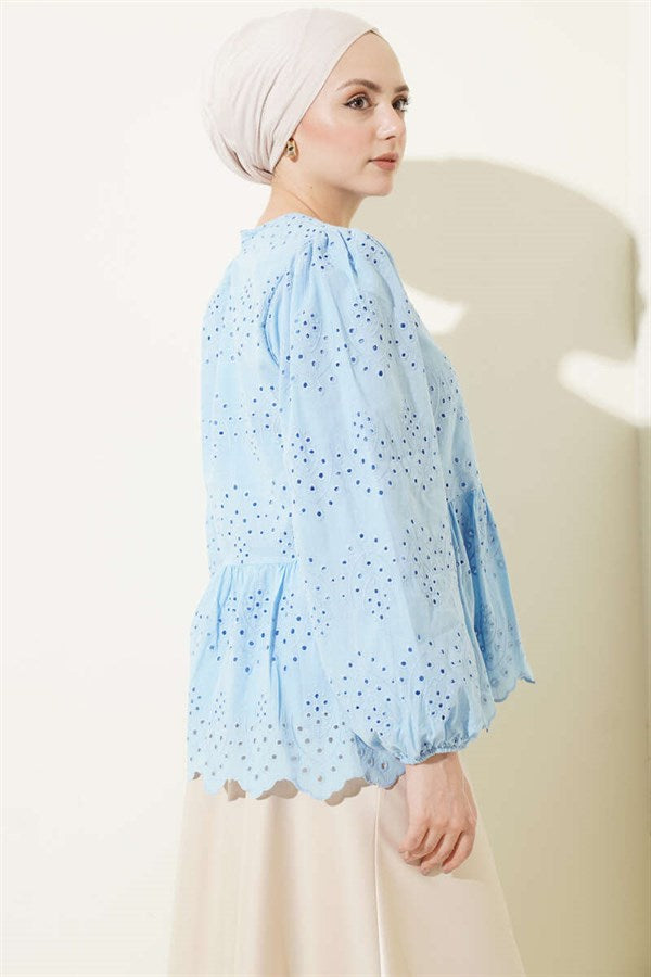 British Buttoned Embroidered Shirt Blue