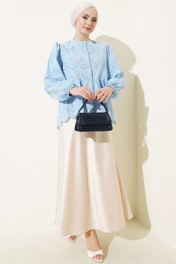 British Buttoned Embroidered Shirt Blue