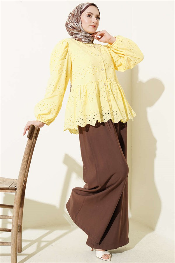 British Buttoned Embroidered Shirt Yellow