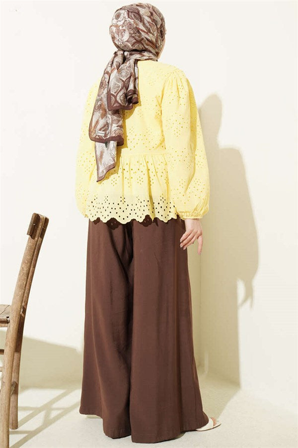 British Buttoned Embroidered Shirt Yellow