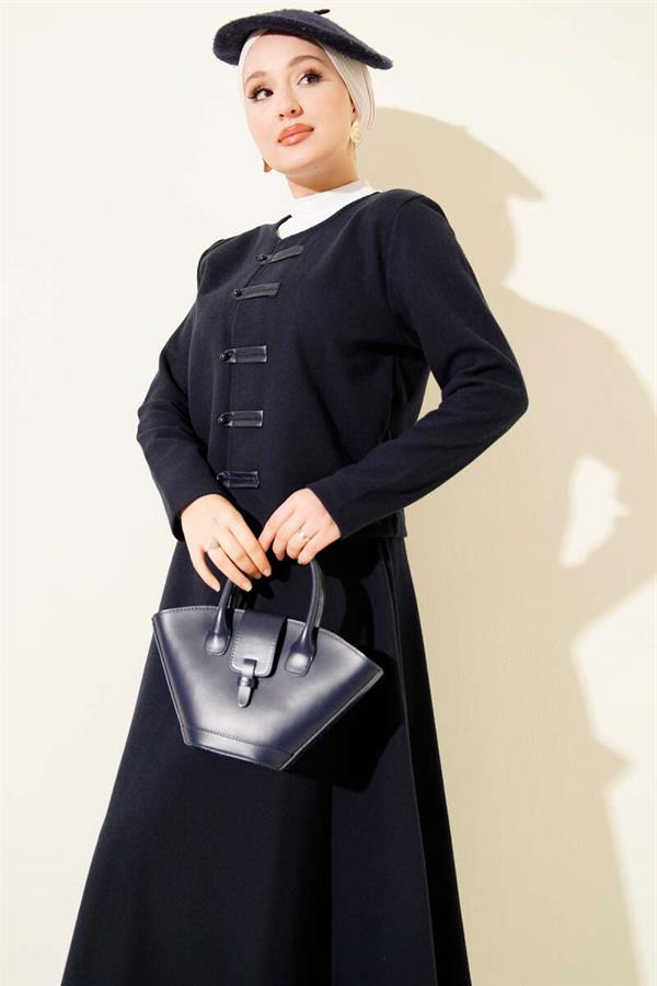 British Buttoned Corduroy 2 Piece Set in Navy Blue
