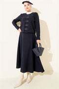 British Buttoned Corduroy 2 Piece Set in Navy Blue