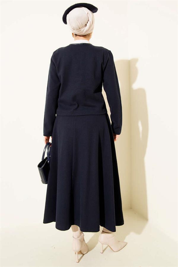 British Buttoned Corduroy 2 Piece Set in Navy Blue