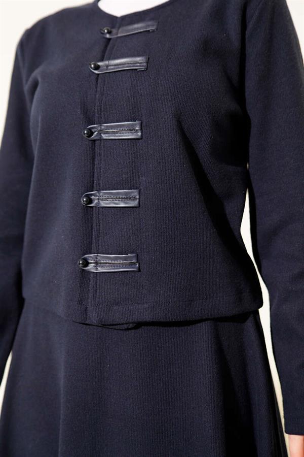 British Buttoned Corduroy 2 Piece Set in Navy Blue