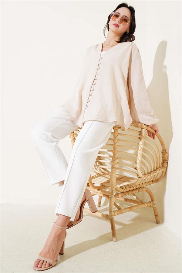 Brit Button Down Shirt Beige
