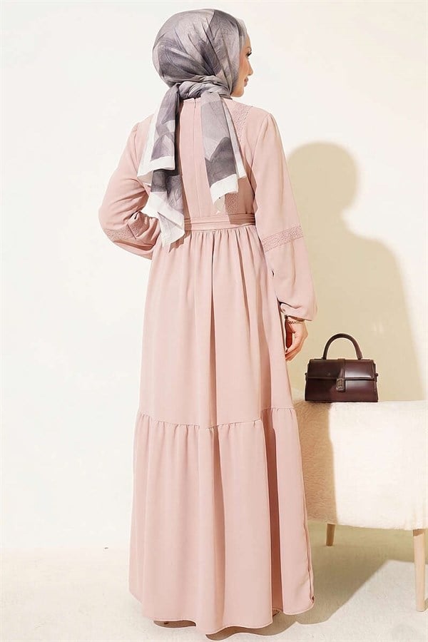 Brit Buttoned Guipure Detailed Dress Beige