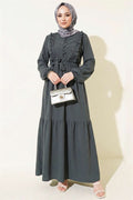 British Buttoned Lace Detail Dress, Smoke Grey