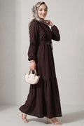 British Buttoned Lace Detail Dress, Brown
