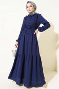 British Buttoned Lace Detail Dress Navy Blue