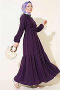 British Buttoned Lace Detail Dress, Plum