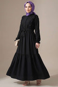 British Buttoned Lace Detail Dress, Petrol Black