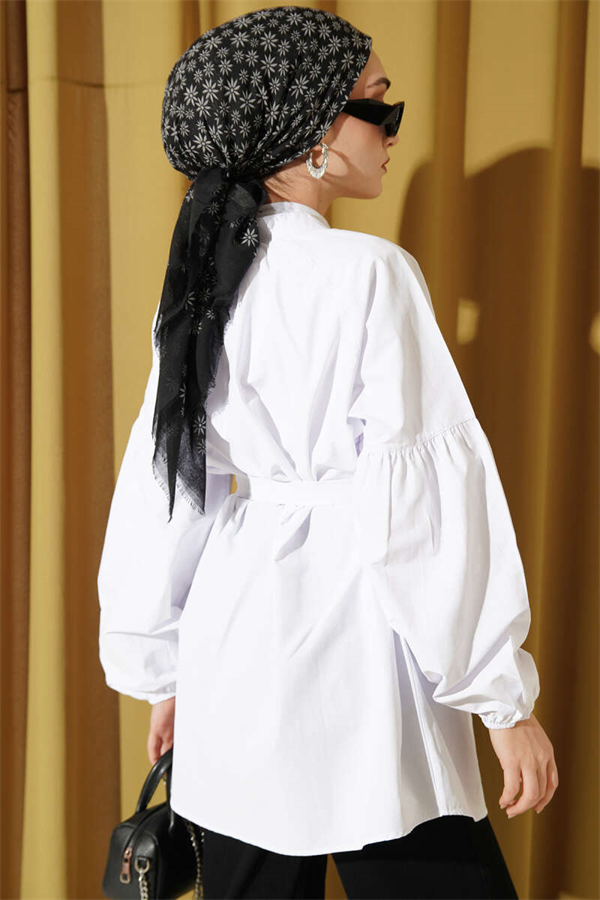 British Button-Down Mandarin Collar Poplin Shirt White