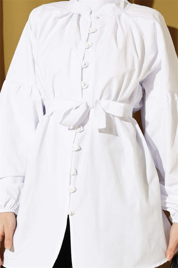 British Button-Down Mandarin Collar Poplin Shirt White