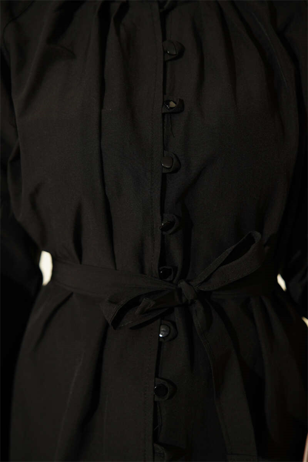British Button-Down Mandarin Collar Poplin Shirt, Black