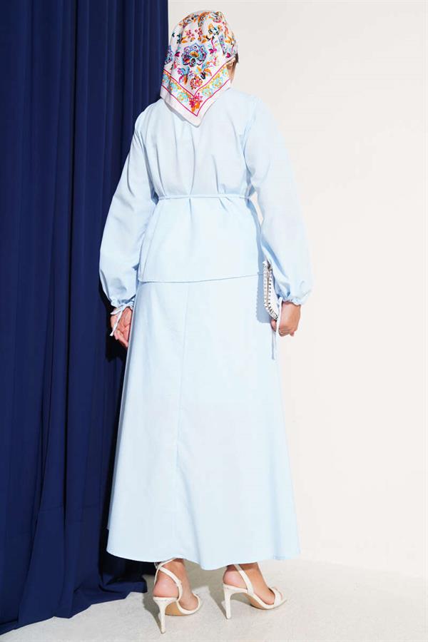Brit Buttoned Double Skirt Set Baby Blue