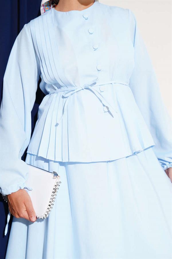 Brit Buttoned Double Skirt Set Baby Blue
